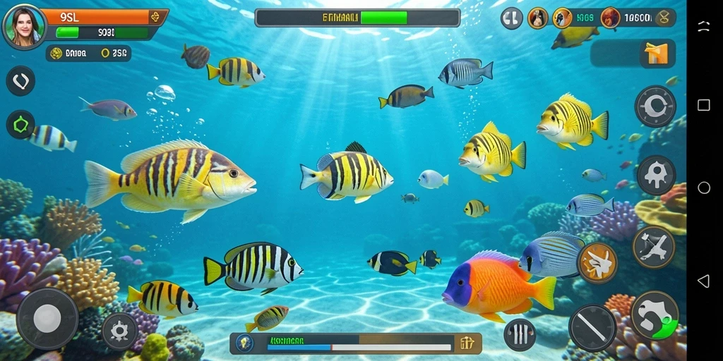 Screenshot gameplay 9SL menunjukkan aksi menembak ikan yang seru dan dinamis.