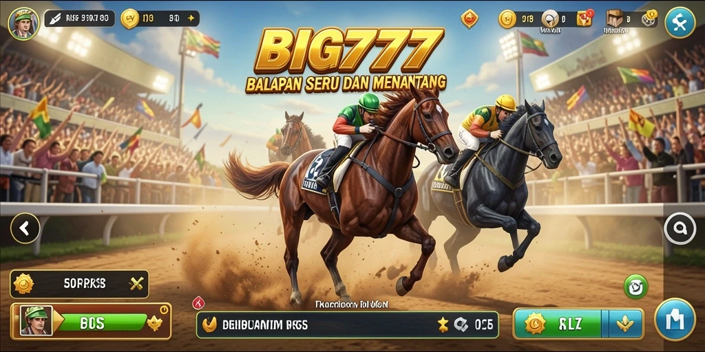 Screenshot utama menampilkan aksi balapan seru dalam BIG777.