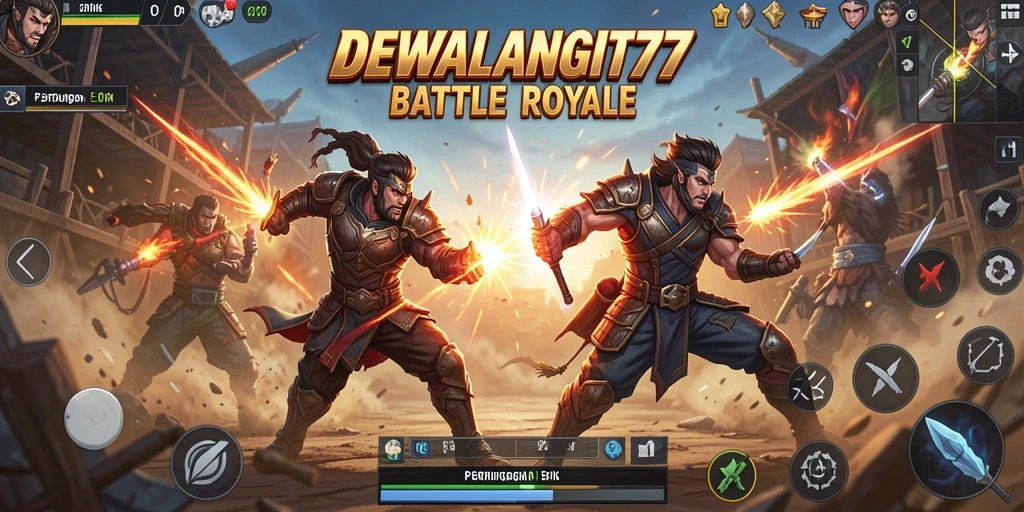 Tampilan aksi seru dalam gameplay DEWALANGIT77 Battle Royale.