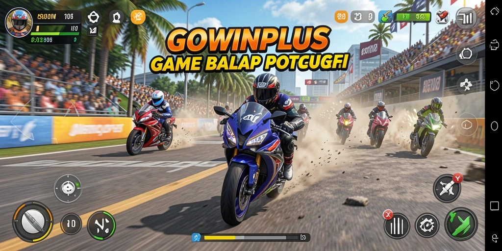 Tampilan seru balapan motor di GOWINPLUS yang menegangkan.