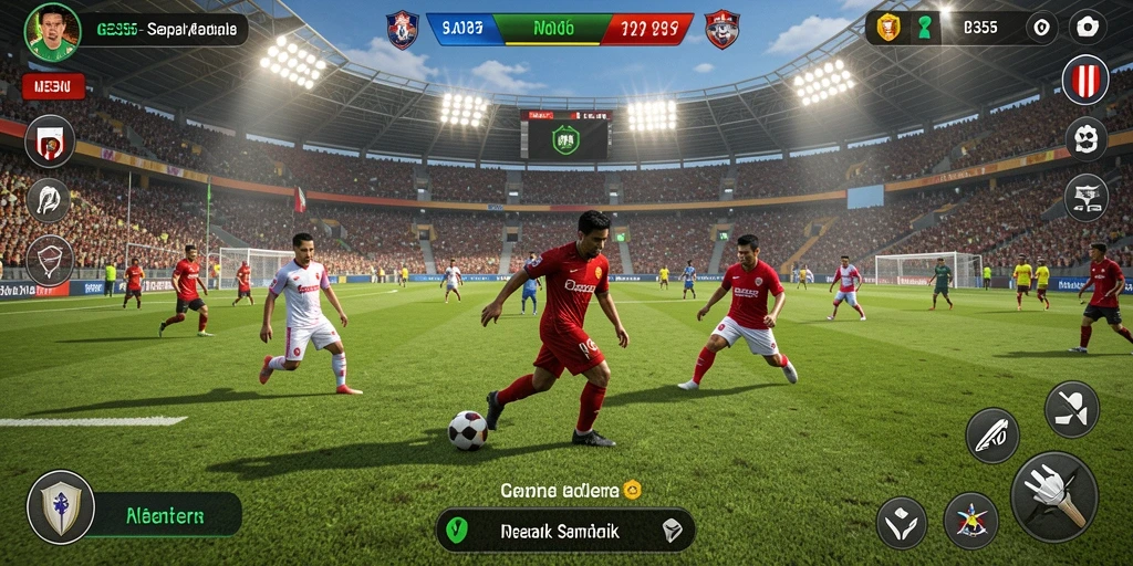 Tampilan gameplay seru dalam ME355 dengan aksi sepak bola yang seru.