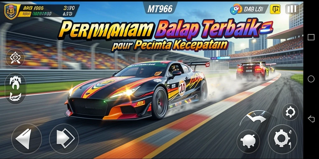 Screenshot utama MT966 menunjukkan aksi balapan yang mendebarkan dengan grafis yang memukau.