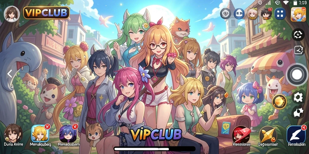 Tangkapan layar gameplay VIPCLUB menampilkan aksi karakter Anime yang dinamis.
